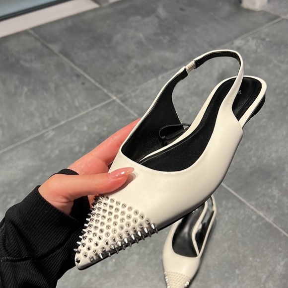 leather slide on sling back shoes with studs - Picture 2 of 5